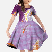 Hawaii And Japan Family Matching Mermaid Dress and Hawaiian Shirt Plumeria Lei With Koi Fish Purple LT05 Daughter's Dress Purple - Polynesian Pride