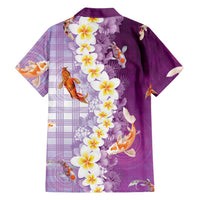 Hawaii And Japan Family Matching Off The Shoulder Long Sleeve Dress and Hawaiian Shirt Plumeria Lei With Koi Fish Purple LT05 - Polynesian Pride