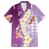 Hawaii And Japan Family Matching Summer Maxi Dress and Hawaiian Shirt Plumeria Lei With Koi Fish Purple LT05 Dad's Shirt - Short Sleeve Purple - Polynesian Pride