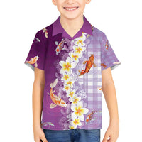 Hawaii And Japan Family Matching Tank Maxi Dress and Hawaiian Shirt Plumeria Lei With Koi Fish Purple - Polynesian Pride