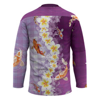 Hawaii And Japan Hockey Jersey Plumeria Lei With Koi Fish Purple - Polynesian Pride