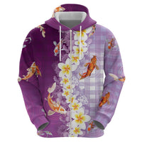 Hawaii And Japan Hoodie Plumeria Lei With Koi Fish Purple LT05 - Polynesian Pride