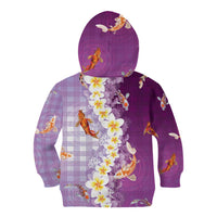 Hawaii And Japan Kid Hoodie Plumeria Lei With Koi Fish Purple - Polynesian Pride