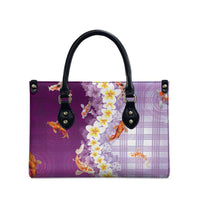 Hawaii And Japan Leather Bag Plumeria Lei With Koi Fish Purple - Polynesian Pride