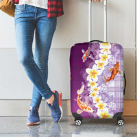 Hawaii And Japan Luggage Cover Plumeria Lei With Koi Fish Purple - Polynesian Pride