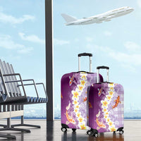 Hawaii And Japan Luggage Cover Plumeria Lei With Koi Fish Purple - Polynesian Pride