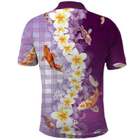 Hawaii And Japan Polo Shirt Plumeria Lei With Koi Fish Purple - Polynesian Pride