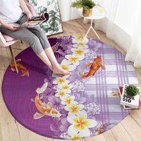 Hawaii And Japan Round Carpet Plumeria Lei With Koi Fish Purple - Polynesian Pride