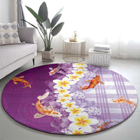 Hawaii And Japan Round Carpet Plumeria Lei With Koi Fish Purple - Polynesian Pride