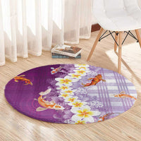Hawaii And Japan Round Carpet Plumeria Lei With Koi Fish Purple - Polynesian Pride