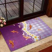 Hawaii And Japan Rubber Doormat Plumeria Lei With Koi Fish Purple - Polynesian Pride