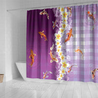 Hawaii And Japan Shower Curtain Plumeria Lei With Koi Fish Purple - Polynesian Pride