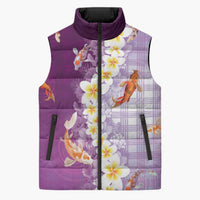 Hawaii And Japan Sleeveless Puffer Jacket Plumeria Lei With Koi Fish Purple - Polynesian Pride