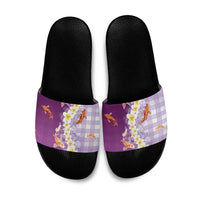 Hawaii And Japan Slide Sandals Plumeria Lei With Koi Fish Purple - Polynesian Pride