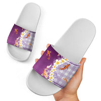 Hawaii And Japan Slide Sandals Plumeria Lei With Koi Fish Purple - Polynesian Pride