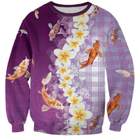 Hawaii And Japan Sweatshirt Plumeria Lei With Koi Fish Purple - Polynesian Pride