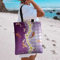 Hawaii And Japan Tote Bag Plumeria Lei With Koi Fish Purple - Polynesian Pride