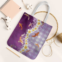 Hawaii And Japan Tote Bag Plumeria Lei With Koi Fish Purple - Polynesian Pride