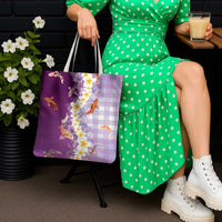Hawaii And Japan Tote Bag Plumeria Lei With Koi Fish Purple - Polynesian Pride