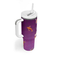 Hawaii And Japan Tumbler With Handle Plumeria Lei With Koi Fish Purple LT05 - Polynesian Pride