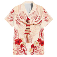 Siva Samoa Family Matching Off Shoulder Short Dress and Hawaiian Shirt Samoan Taupou With Polynesian Pattern LT05 Dad's Shirt - Short Sleeve Beige - Polynesian Pride