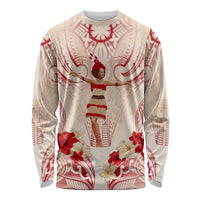 Siva Samoa Long Sleeve Shirt Samoan Taupou With Polynesian Pattern LT05 Unisex Beige - Polynesian Pride