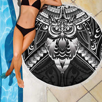 New Zealand Morepork Beach Blanket Maori Pattern Black
