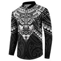 New Zealand Morepork Button Sweatshirt Maori Pattern Black