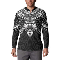New Zealand Morepork Button Sweatshirt Maori Pattern Black