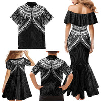 New Zealand Morepork Family Matching Mermaid Dress and Hawaiian Shirt Maori Pattern Black