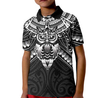 New Zealand Morepork Kid Polo Shirt Maori Pattern Black