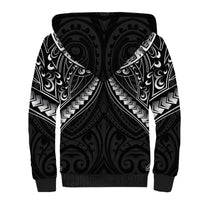 New Zealand Morepork Sherpa Hoodie Maori Pattern Black