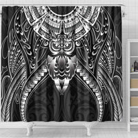 New Zealand Morepork Shower Curtain Maori Pattern Black LT05 - Polynesian Pride