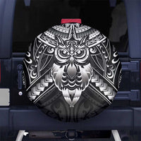 New Zealand Morepork Spare Tire Cover Maori Pattern Black