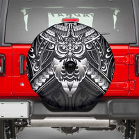 New Zealand Morepork Spare Tire Cover Maori Pattern Black