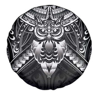 New Zealand Morepork Spare Tire Cover Maori Pattern Black