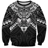 New Zealand Morepork Sweatshirt Maori Pattern Black LT05 Unisex Black - Polynesian Pride