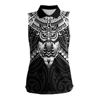 New Zealand Morepork Women Sleeveless Polo Shirt Maori Pattern Black