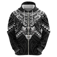 New Zealand Morepork Zip Hoodie Maori Pattern Black LT05 - Polynesian Pride