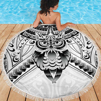 New Zealand Morepork Beach Blanket Maori Pattern White