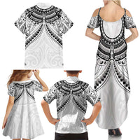New Zealand Morepork Family Matching Summer Maxi Dress and Hawaiian Shirt Maori Pattern White