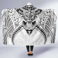 New Zealand Morepork Hooded Blanket Maori Pattern White