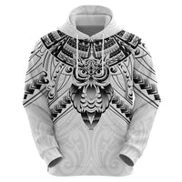 New Zealand Morepork Hoodie Maori Pattern White