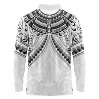 New Zealand Morepork Long Sleeve Polo Shirt Maori Pattern White