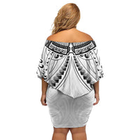 New Zealand Morepork Off Shoulder Short Dress Maori Pattern White
