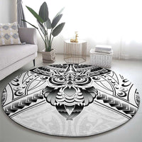 New Zealand Morepork Round Carpet Maori Pattern White