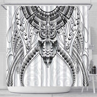 New Zealand Morepork Shower Curtain Maori Pattern White LT05 - Polynesian Pride