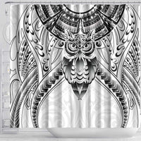 New Zealand Morepork Shower Curtain Maori Pattern White LT05 - Polynesian Pride