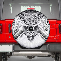 New Zealand Morepork Spare Tire Cover Maori Pattern White