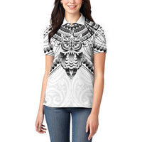 New Zealand Morepork Women Polo Shirt Maori Pattern White